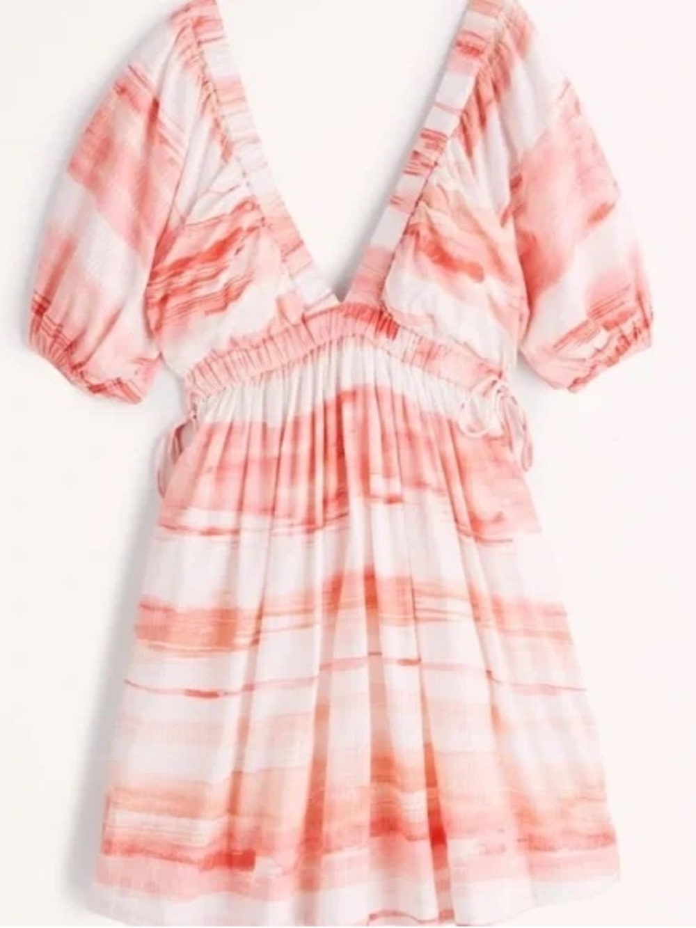 Abercrombie & Fitch Volume Puff Sleeve V-Neck Cotton Mini Dress Small Beachy